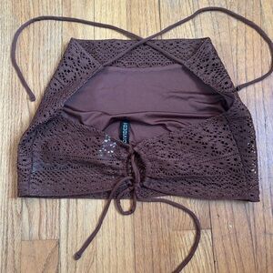 H&M Brown Lace-Up Crochet Halter Top